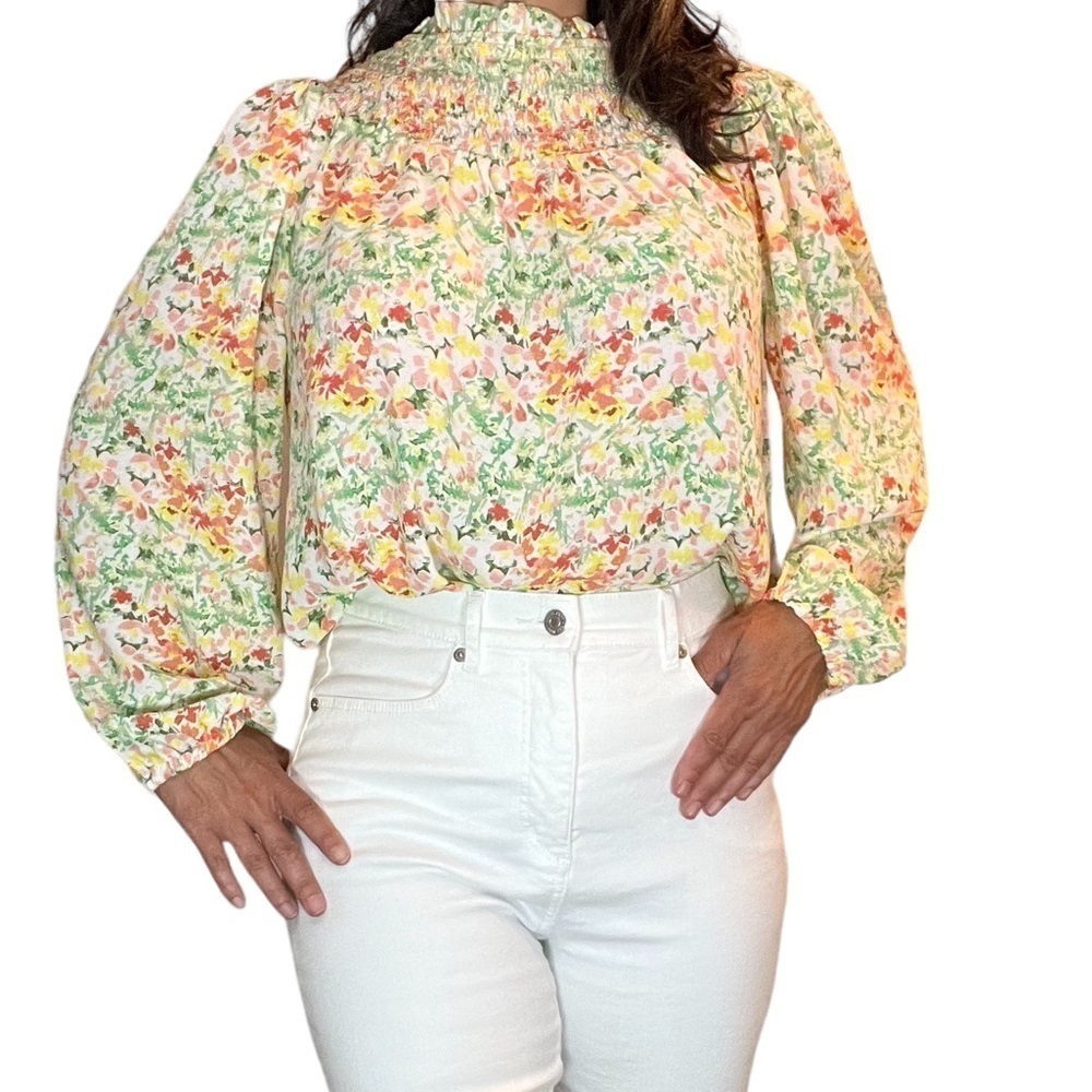 New! Loft Floral Smocked Yoke Blouse - Picture 2 of 9
